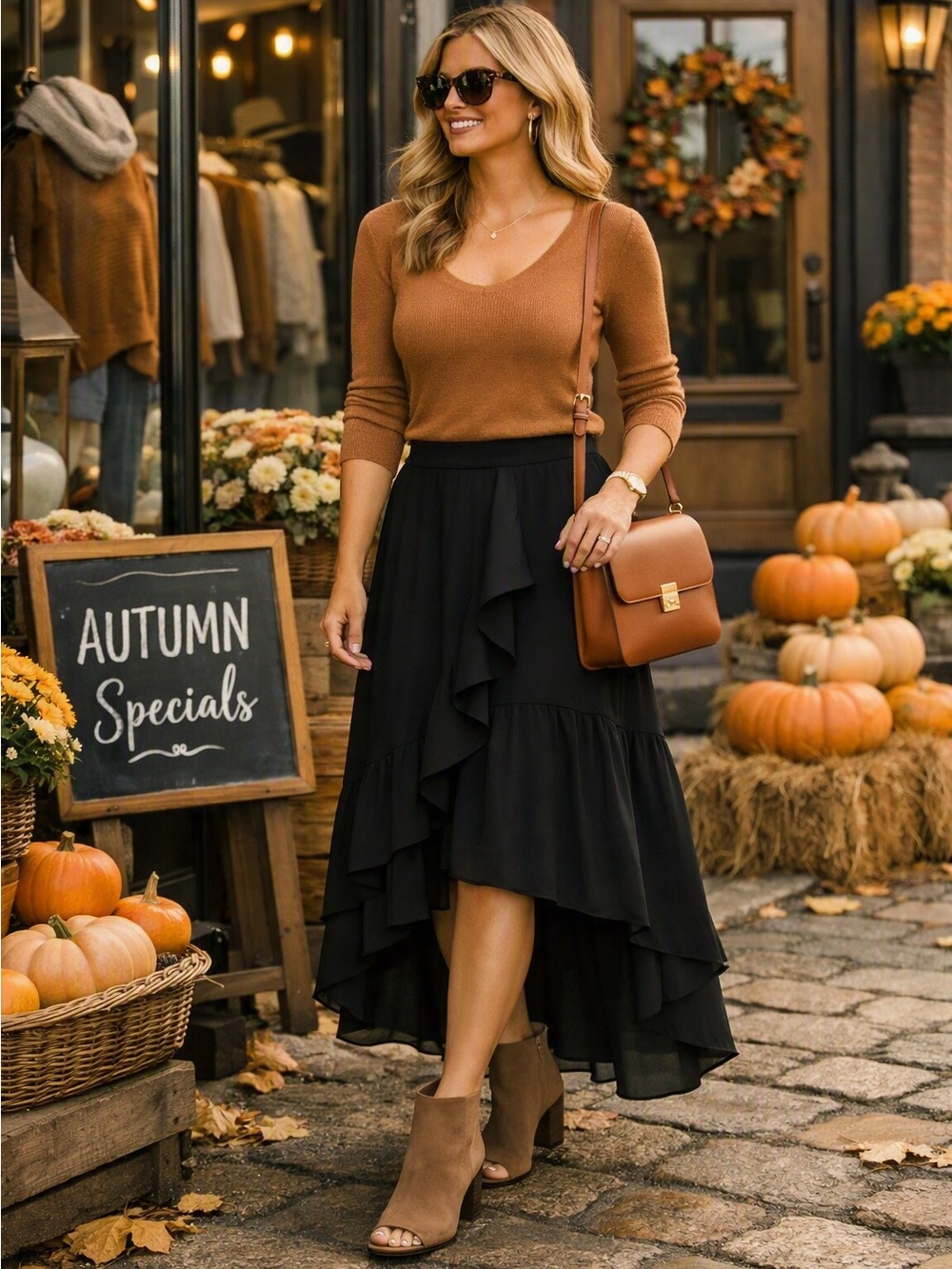 White House Black Market Black Ruffled High-Low Skirt
